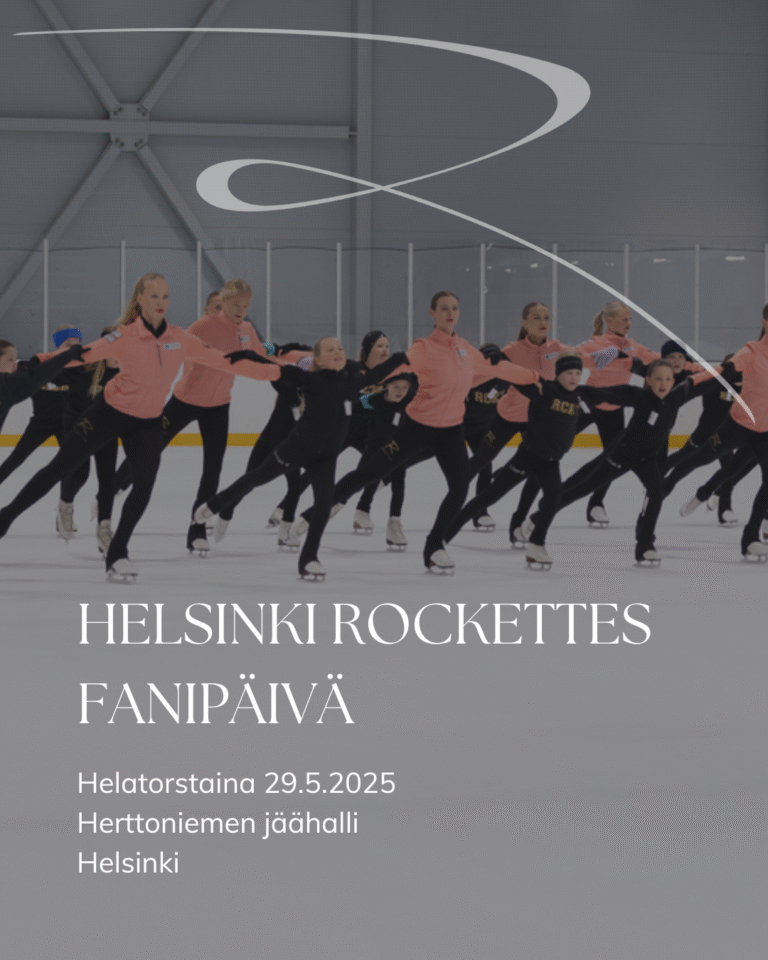 Rockettes-luistelijat ja heidän eri puolilta Suomea saapuneet eri-ikäiset faninsa harjoittelevat yhdessä.